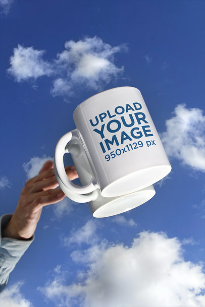 11 oz Coffee Mug Mockup Featuring a Surface Reflecting the Sky m597