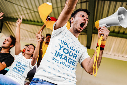 T-Shirt Mockup Featuring Fans Cheering at a Sports Game