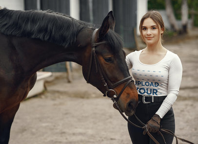Long-Sleeve Tee Mockup of a Woman Posing with a Horse