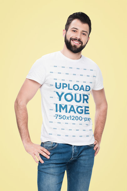 Mockup of a Crewneck T-Shirt Featuring a Smiling Man at a Studio 43894-r-el2