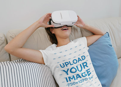 T-Shirt Mockup of a Woman Using a VR Device 43114-r-el2