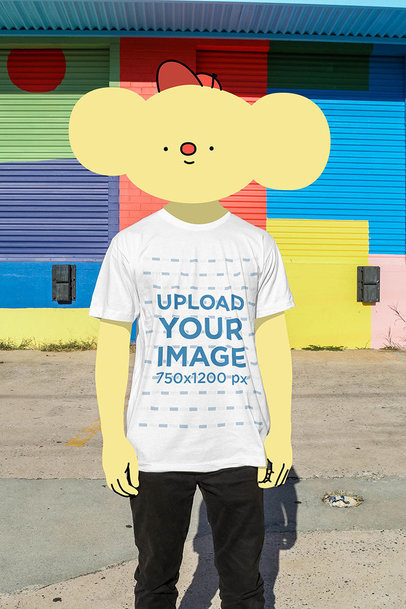 Illustrated Mockup of a Cute Character Wearing a T-Shirt 
