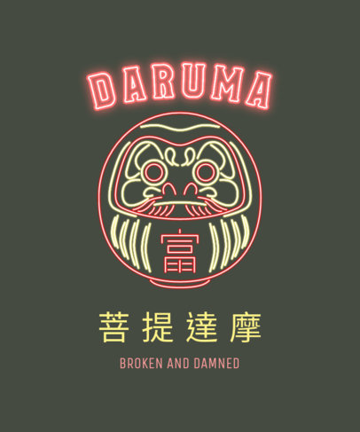 Cool T-Shirt Design Template with a Neon Graphic and Japanese Text