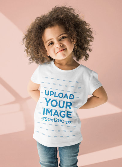 Crew Neck T-Shirt Mockup of a Curly-Haired Girl at a Studio 44368-r-el2