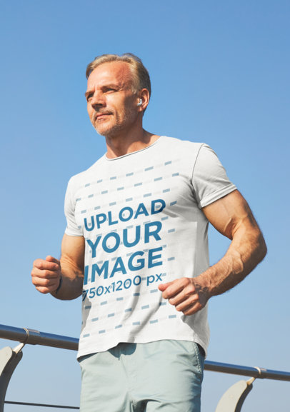 Mockup of a Fit Senior Man Running with a T-Shirt