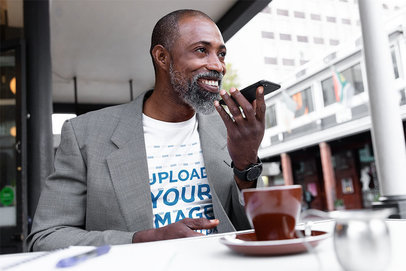 T-Shirt Mockup of a Bearded Man Recording a Voice Note 43323-r-el2