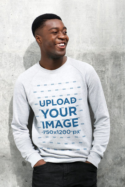 Mockup of a Joyful Man Wearing a Heather Sweatshirt