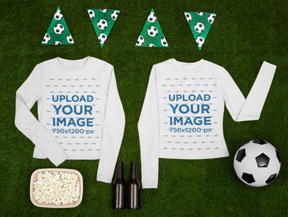 Long Sleeve Tee Mockup Featuring Items of Soccer Fans m393