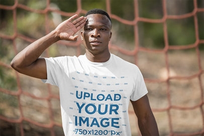 T-Shirt Mockup Featuring a Recruit at a Training Camp