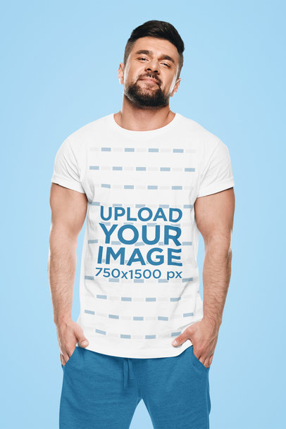 Round Neck T-Shirt Mockup of a Bearded Man at a Studio 