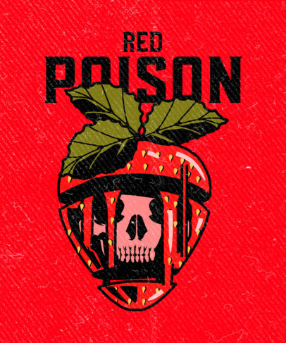 Illustrated T-Shirt Design Template for a Rock Band Featuring a Strawberry With a Skull 