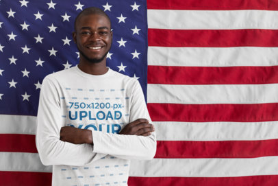 Long-Sleeve Tee Mockup of a Man Posing with an American Flag 44291-r-el2