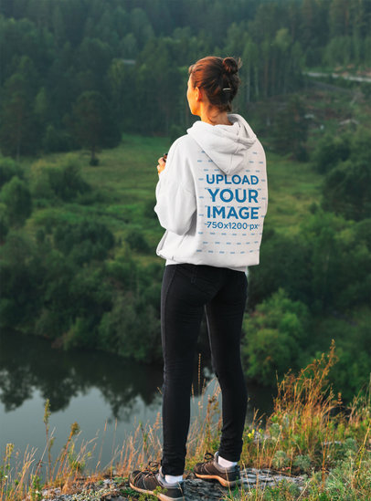 Hoodie Mockup Featuring a Woman Admiring a Lake View 44324-r-el2