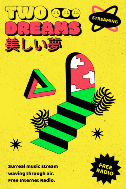 Music-Themed Poster Design Template Featuring a Surreal Illustration of a Door 3123a