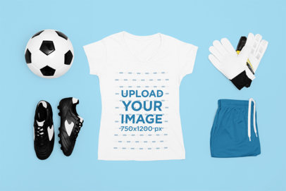 T-Shirt Mockup Featuring a Soccer Uniform for Women