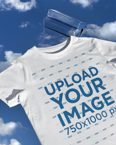 Mockup of a Crewneck T-Shirt Placed on a Reflective Surface