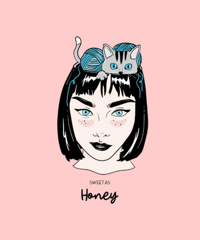 T-Shirt Design Creator Featuring an Illustration of a Woman and a Cat