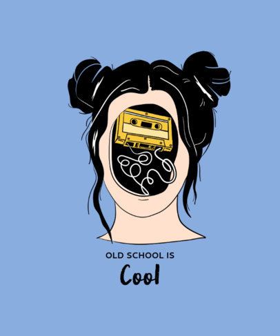 Weird T-Shirt Design Template Featuring a Woman and a Cassette Tape 