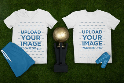 Mockup Featuring Two T-Shirts for a Soccer Player 