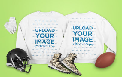 Mockup Featuring Both Sides of a Sweatshirt and Football Equipment m335