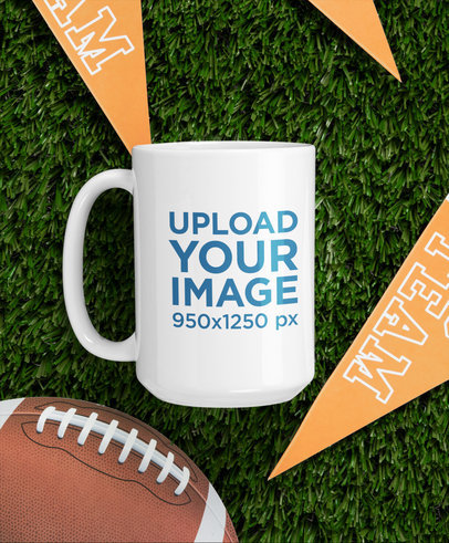 15 oz Coffee Mug Mockup Featuring a Football Setting m350