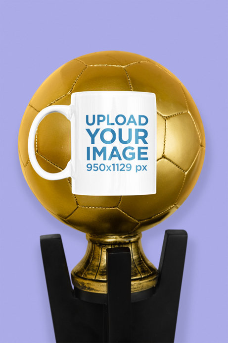 11 oz Coffee Mug Mockup Featuring a Soccer Trophy