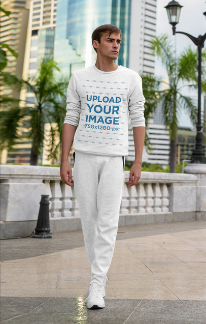 Mockup of a Man with a Heathered Sweatshirt Walking on the Street 44575-r-el2