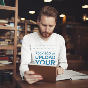Mockup of a Bearded Man V-Neck Long Sleeve Tee 43998-r-el2