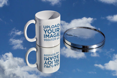 Mockup Featuring an 11 oz Coffee Mug over a Mirror Surface m593