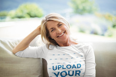 Mockup of a Senior Woman Wearing a 3/4 Sleeve Tee at Home 40725-r-el2
