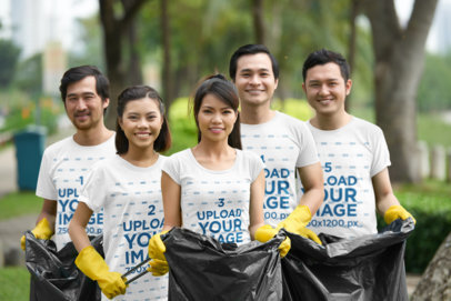 T-Shirt Mockup Featuring a Group of Friends Cleaning a Park 43262-r-el2