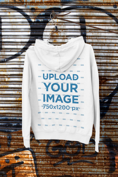 Back-View Mockup of a Hanged Hoodie by a Rusty Wall m449