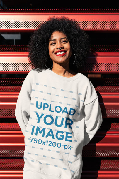Oversized Crewneck Sweatshirt Mockup Featuring a Happy Woman With a Nose Piercing 44675-r-el2