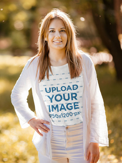 Mockup of a Woman with a Basic Tee Posing in a Park 44312-r-el2