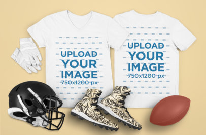 Both Sides-View Mockup of a V-Neck Tee by Football Equipment