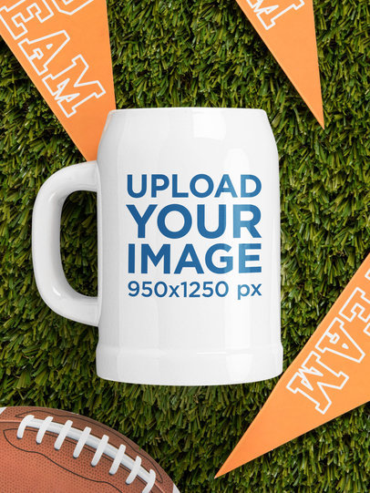 Mockup of a Beer Stein Placed on a Football Field
