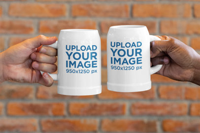 Mockup Featuring Two Beer Mugs Against a Brick Wall 33428a