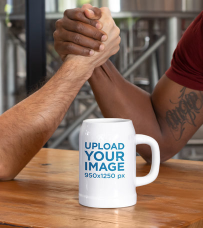 Beer Mug Mockup Featuring Two Men Arm Wrestling 33434a