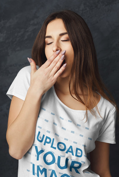 T-Shirt Mockup of a Woman Yawning