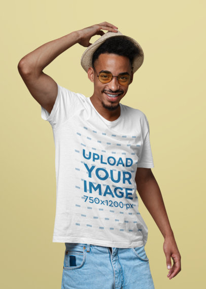 T-Shirt Mockup of a Smiling Man with Retro Sunglasses 