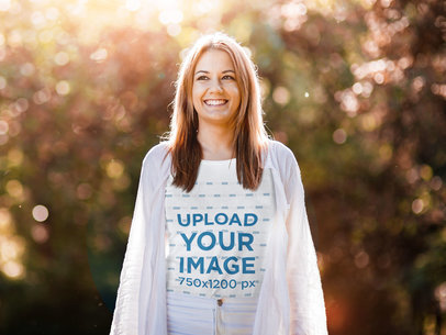 Mockup of a Woman Wearing a T-Shirt on a Warm Fall Day 44311-r-el2