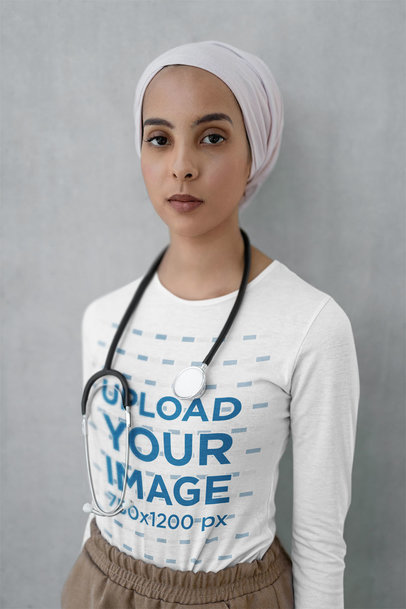 Long-Sleeve Tee Mockup of a Doctor with a Stethoscope 44260-r-el2