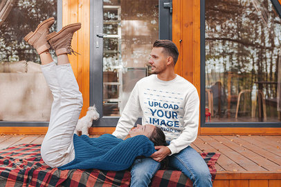 Sweatshirt Mockup Featuring a Man Hanging Out with His Girlfriend