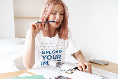 Mockup of a Woman with Pink Hair Studying at Home 44778-r-el2