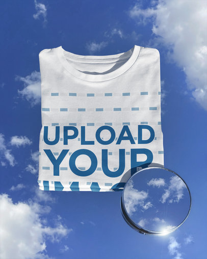 Mockup of a Folded T-Shirt Over a Reflective Surface 