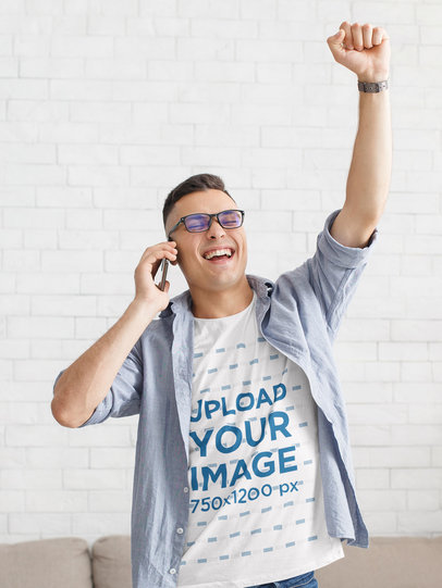 T-Shirt Mockup Featuring a Cheerful Man on the Phone 44518-r-el2