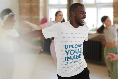 T-Shirt Mockup of a Man Dancing in a Class