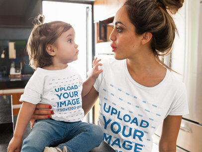 T-Shirt Mockup of a Woman and Her Baby Girl Making Faces at Each Other 16093a