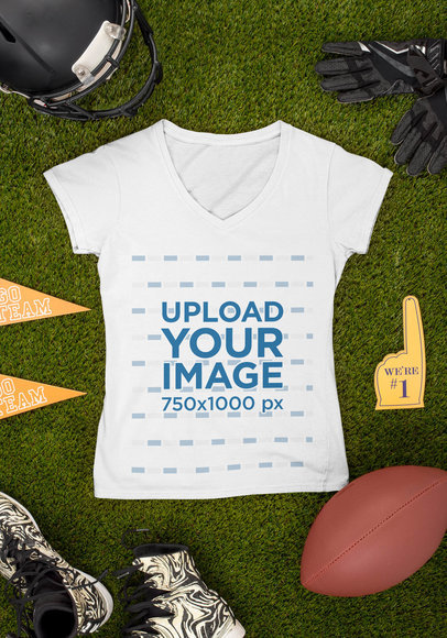 Mockup of a V-Neck Tee Surrounded by Football Paraphernalia m354
