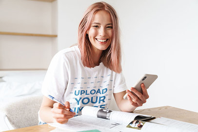 Unisex T-Shirt Mockup of a Woman Studying in Her Bedroom 44781-r-el2